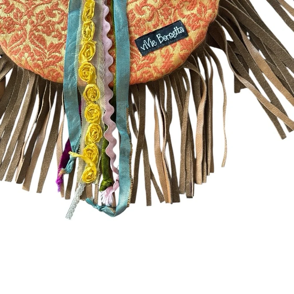 Vivie Borsetta Embroidered Fringe Crossbody Bag Boho Western Hippie